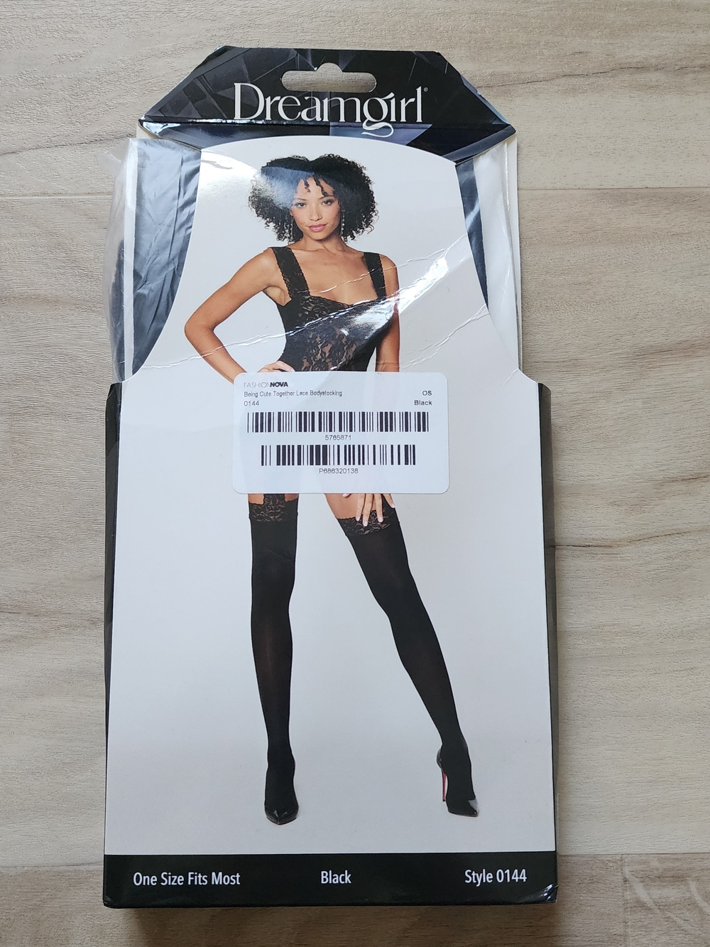 Dreamgirl Black Lace Garter Backless Lace Up Lingerie Attached Stockings OS NWT